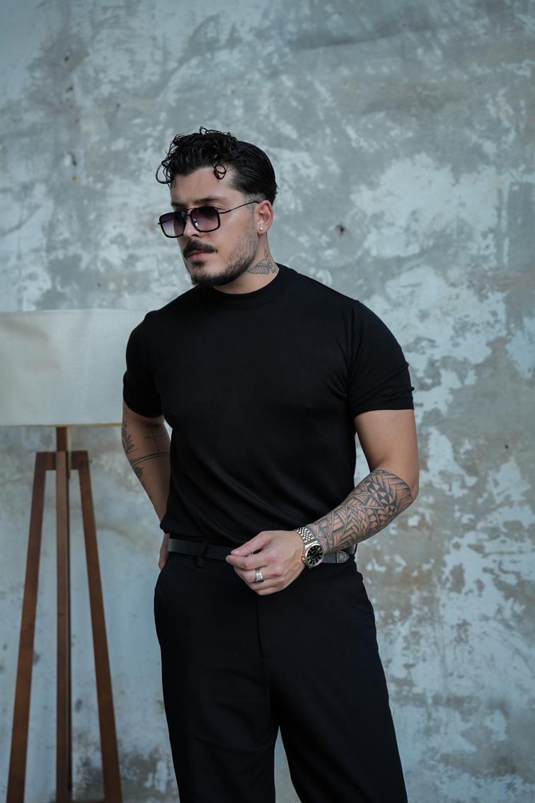 Basic Triko Kısa Kol  Tshirt Siyah