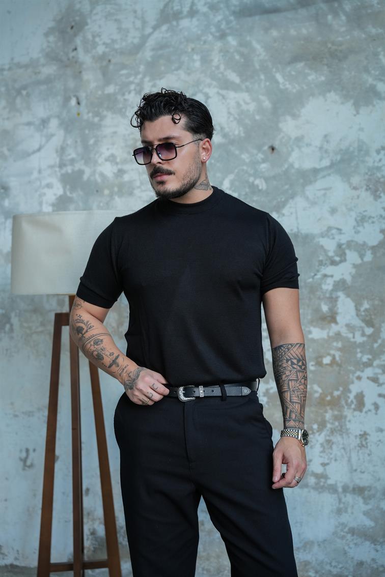 Basic Triko Kısa Kol  Tshirt Siyah