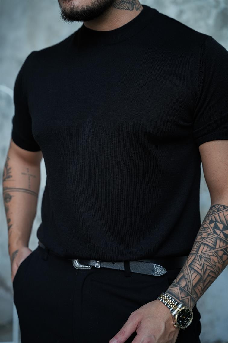 Basic Triko Kısa Kol  Tshirt Siyah