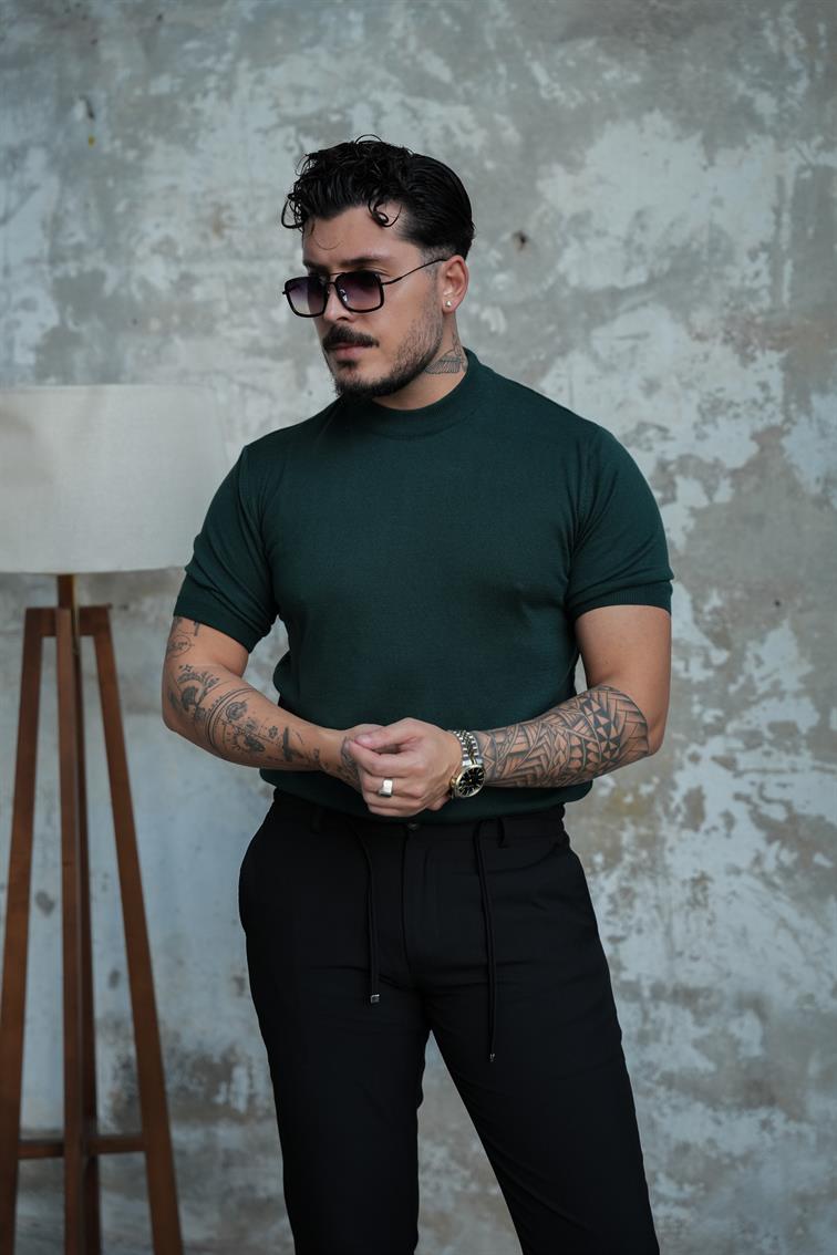 Basic Triko Kısa Kol  Tshirt Zümrüt Yeşili