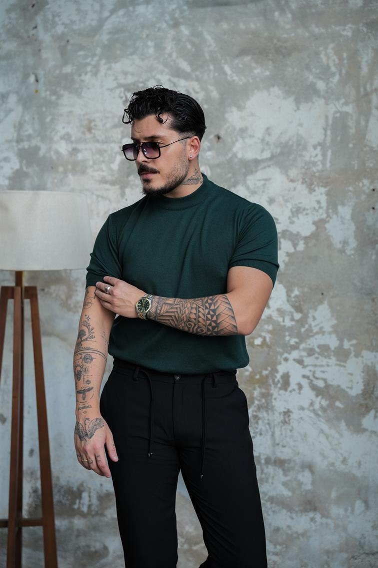 Basic Triko Kısa Kol  Tshirt Zümrüt Yeşili