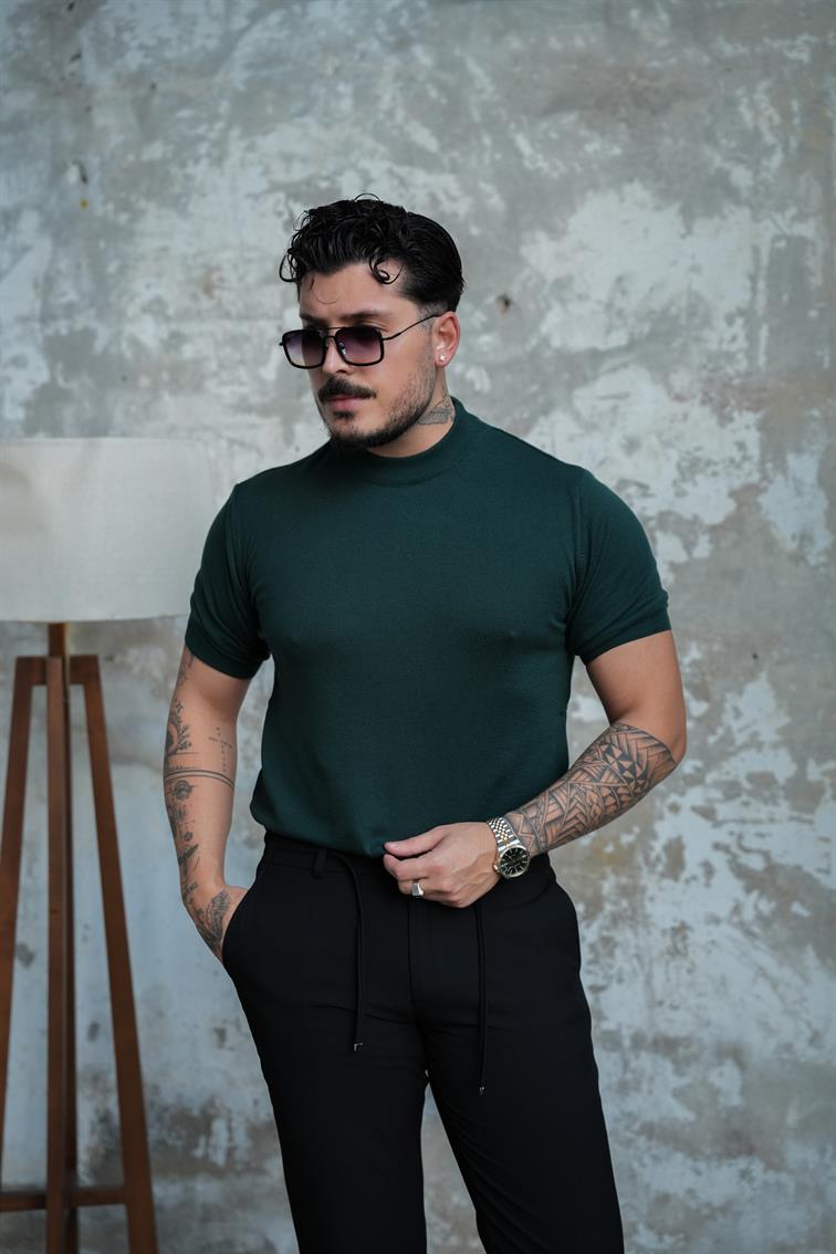 Basic Triko Kısa Kol  Tshirt Zümrüt Yeşili