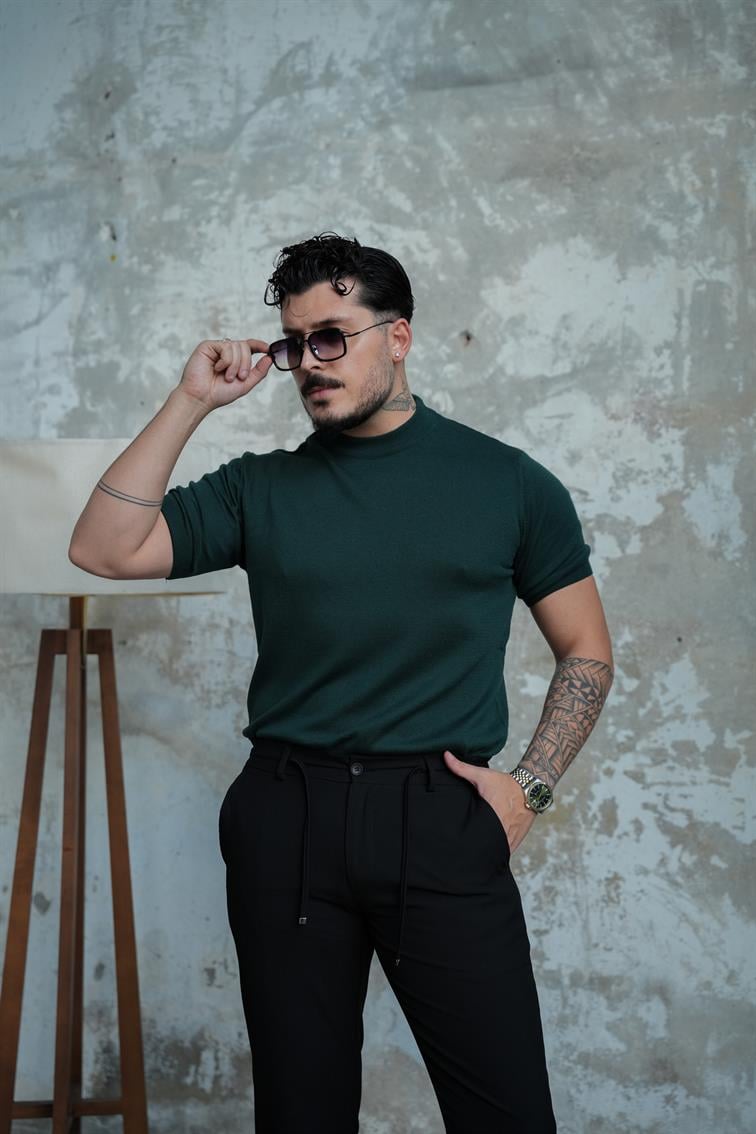 Basic Triko Kısa Kol  Tshirt Zümrüt Yeşili