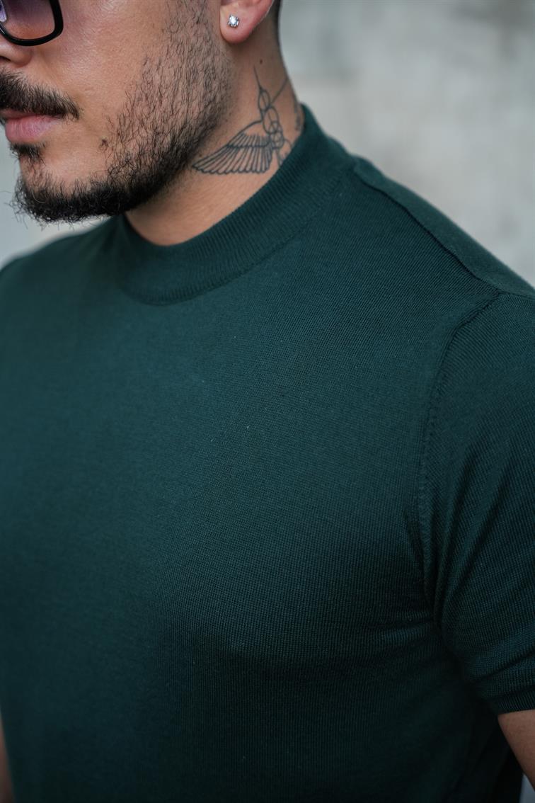 Basic Triko Kısa Kol  Tshirt Zümrüt Yeşili