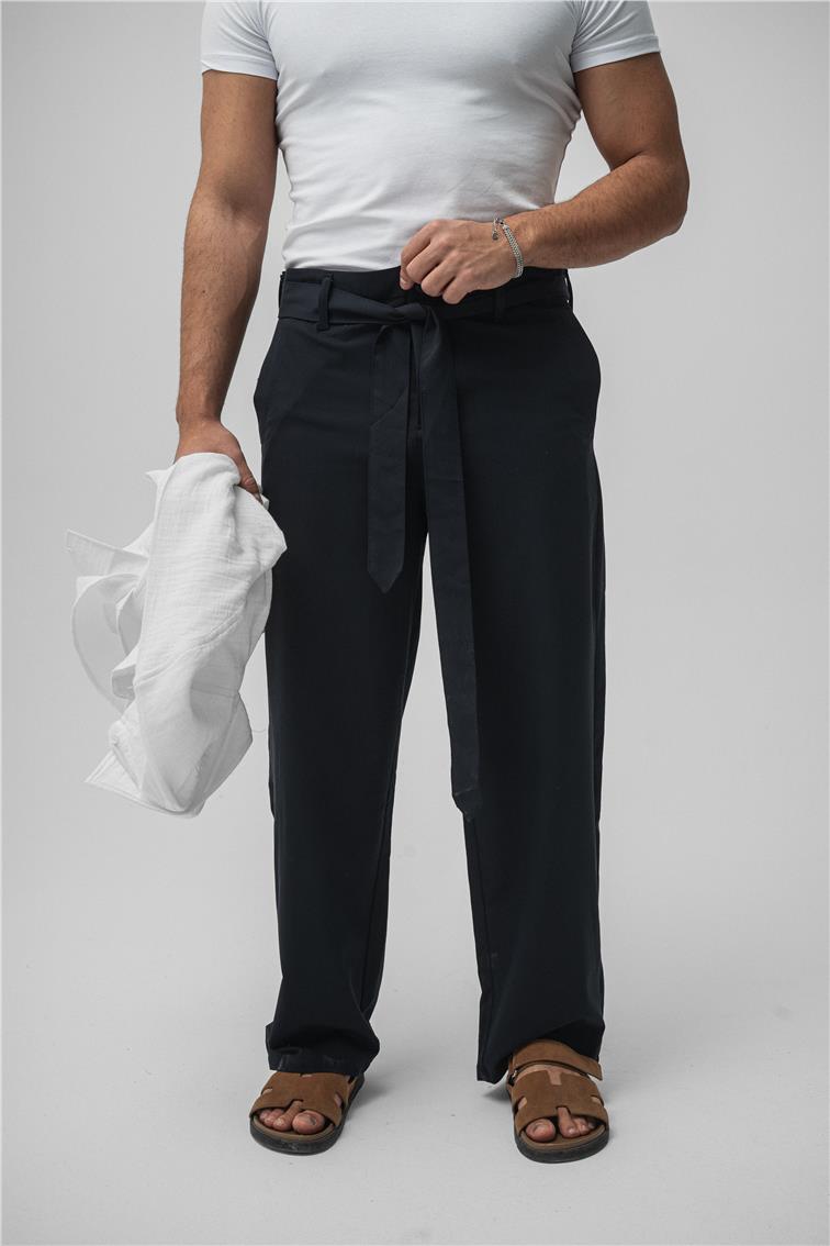 Bel Kuşaklı Klasik Baggy Pant. Lacivert