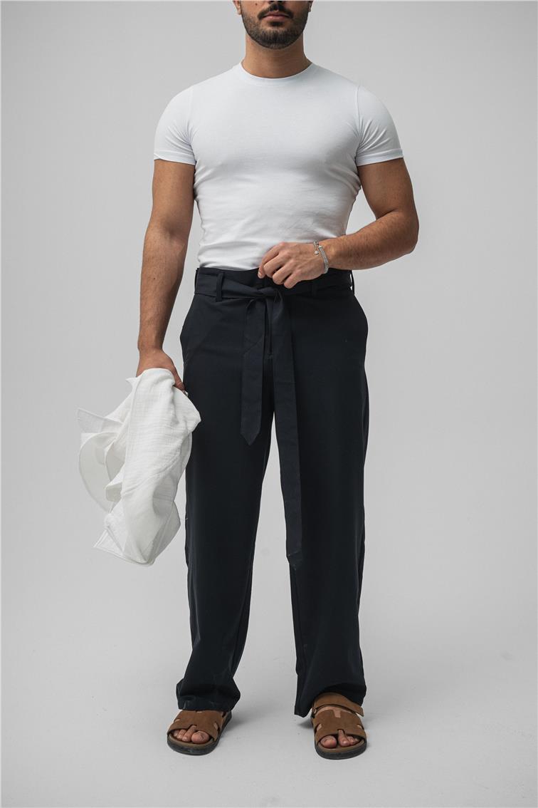 Bel Kuşaklı Klasik Baggy Pant. Lacivert