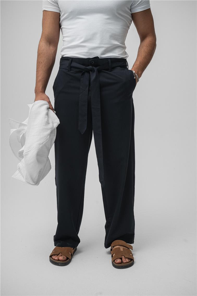Bel Kuşaklı Klasik Baggy Pant. Lacivert