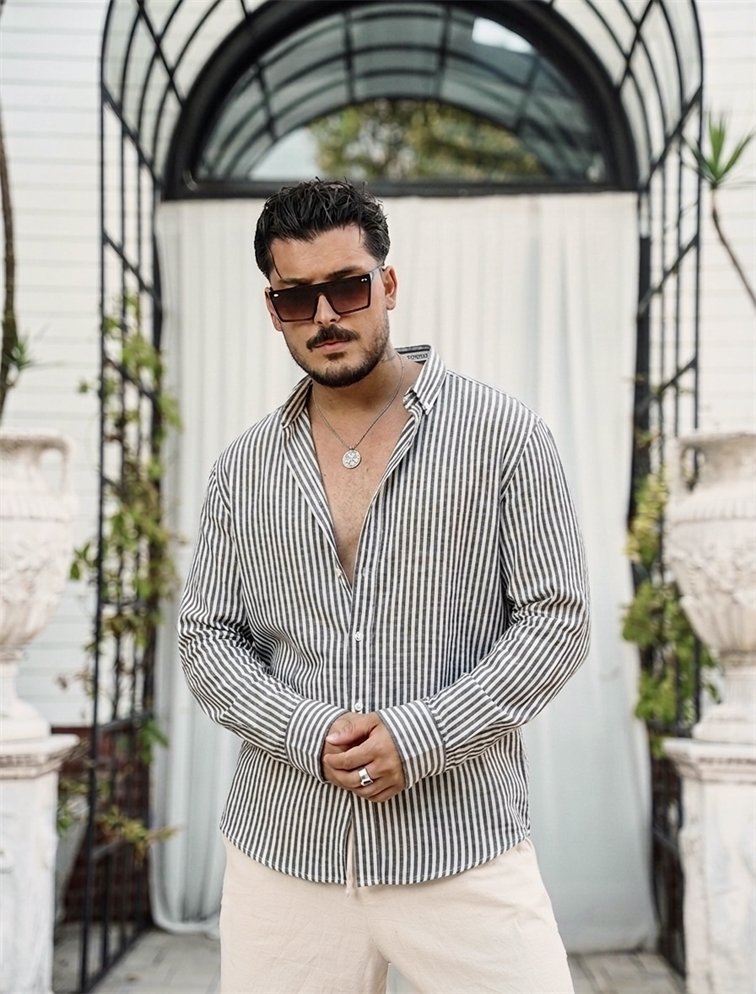 Benito Oversize Çizgili Gömlek Siyah