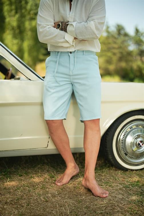 Bermuda Bol Kalıp Şort Bebe Mavisi