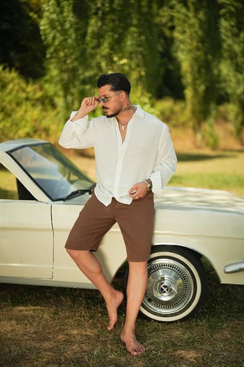 Bermuda Bol Kalıp Şort Kahve