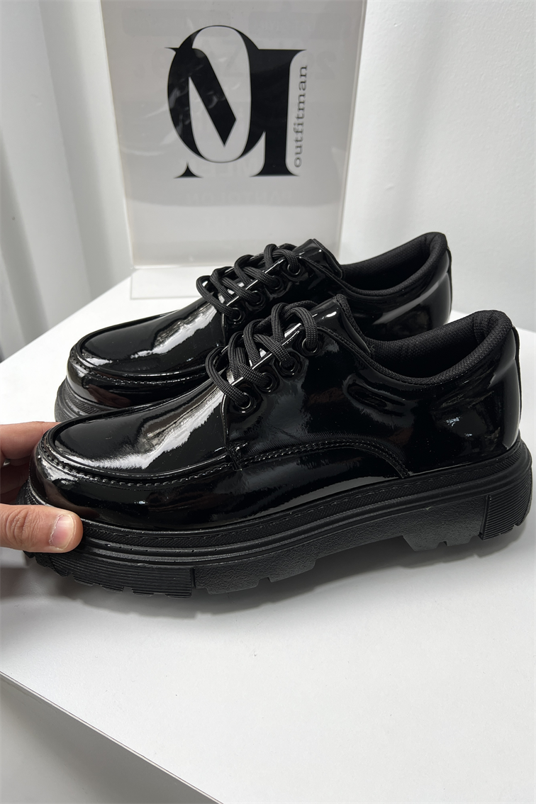 Black Gloss Kalın Taban Ayakkabı Siyah