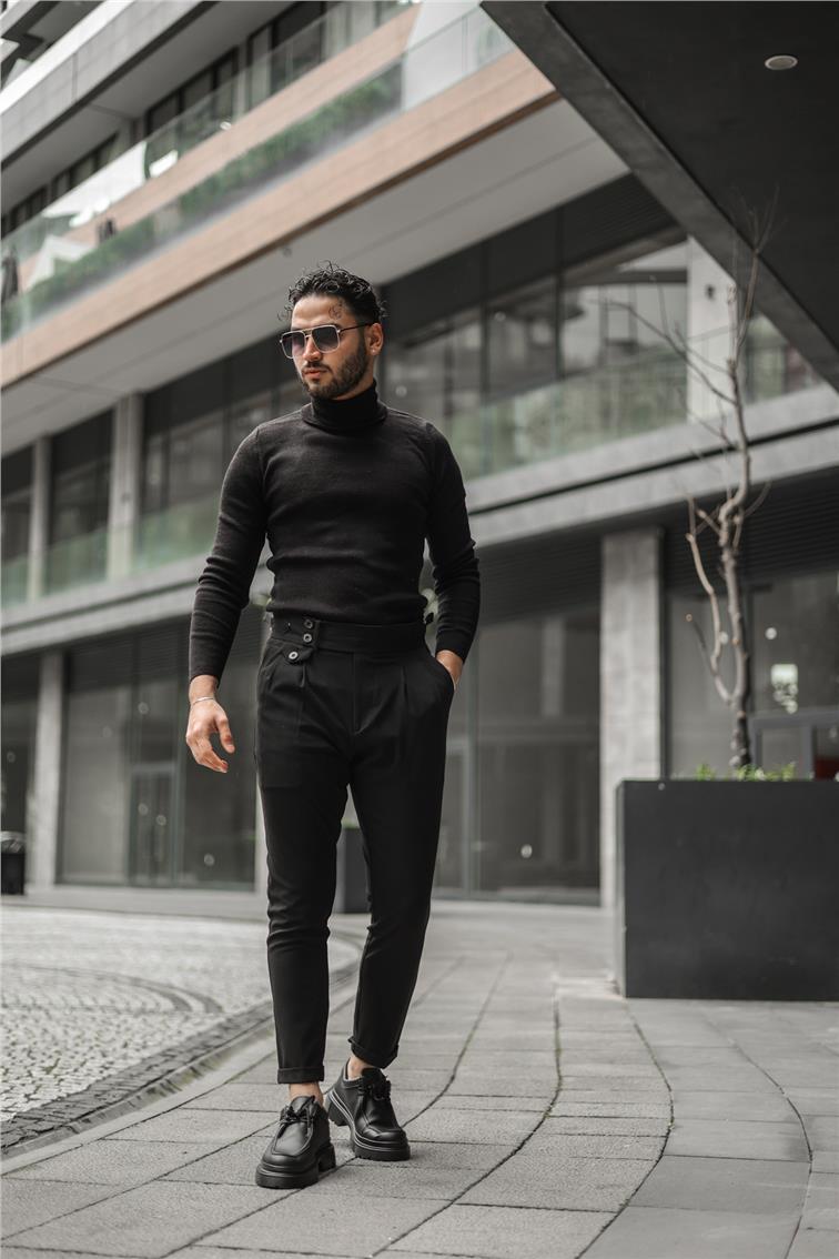 Boğazlı Slim Fit Kazak Siyah