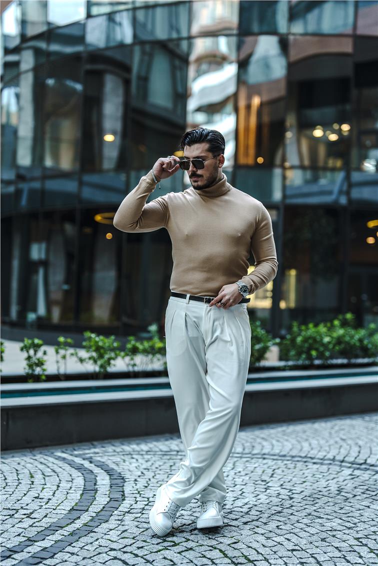 Boğazlı Triko Kazak Bej