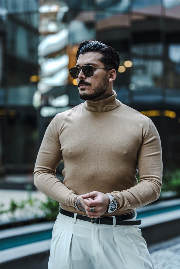 Boğazlı Triko Kazak Bej