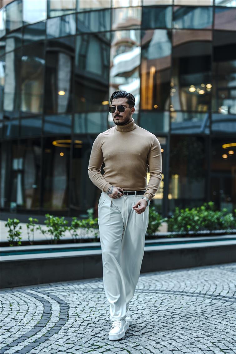 Boğazlı Triko Kazak Bej