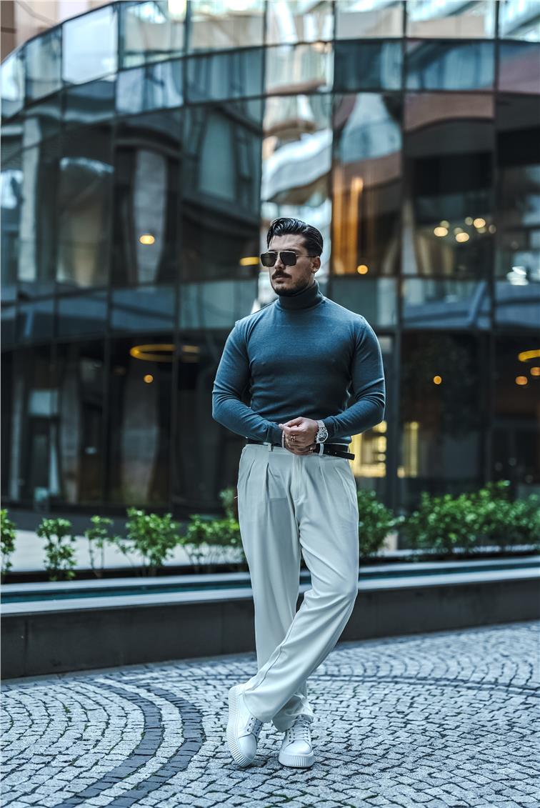 Boğazlı Triko Kazak Petrol Mavisi