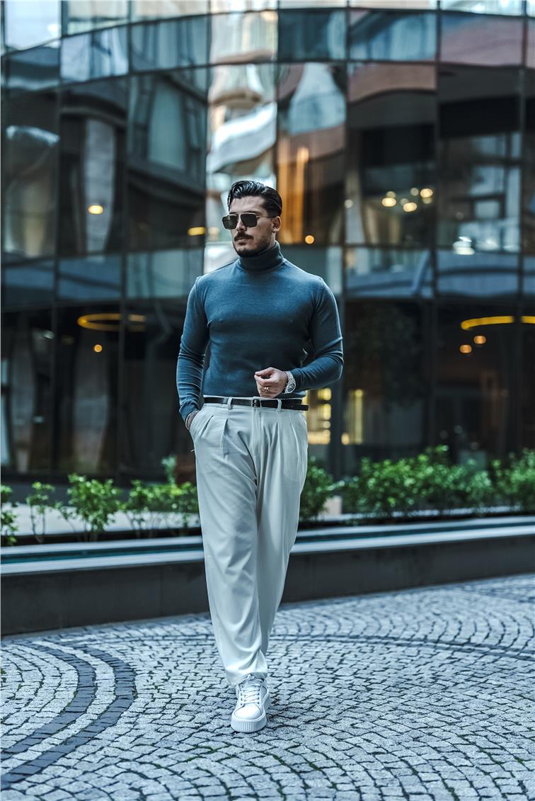 Boğazlı Triko Kazak Petrol Mavisi