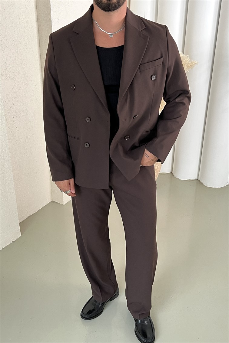 Casual Oversize Kruvaze Takım Kahve
