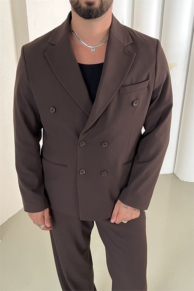 Casual Oversize Kruvaze Takım Kahve