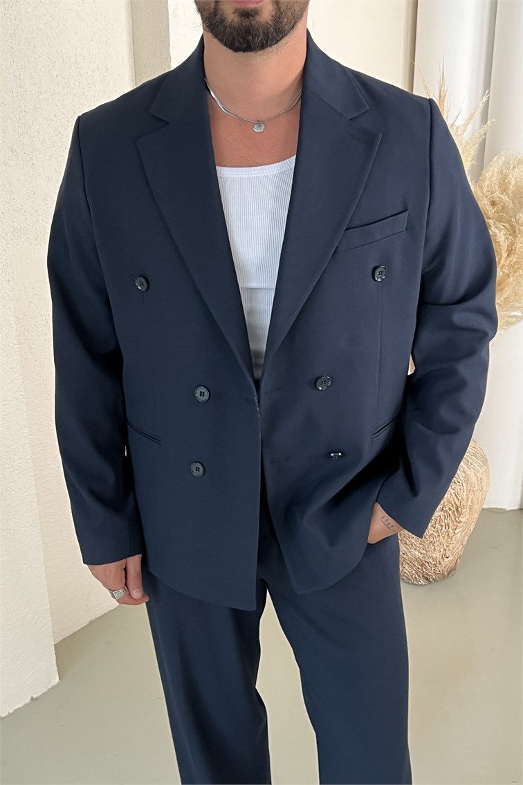 Casual Oversize Kruvaze Takım Lacivert