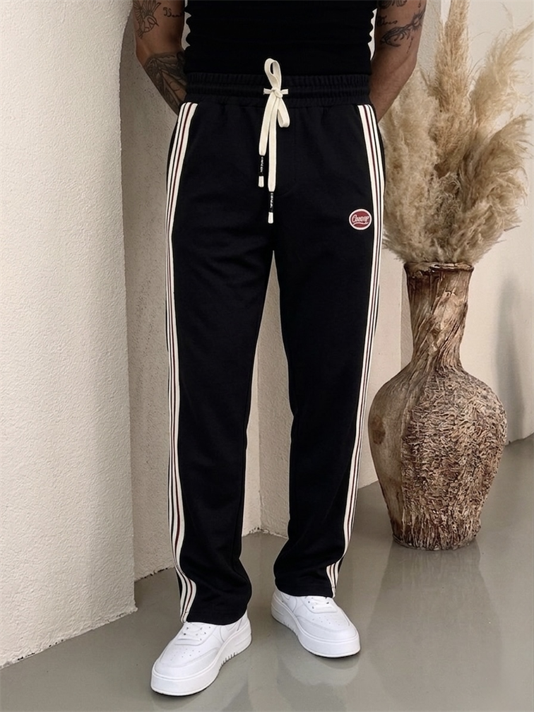 Champ Renkli Nakışlı Bol Esofman Siyah