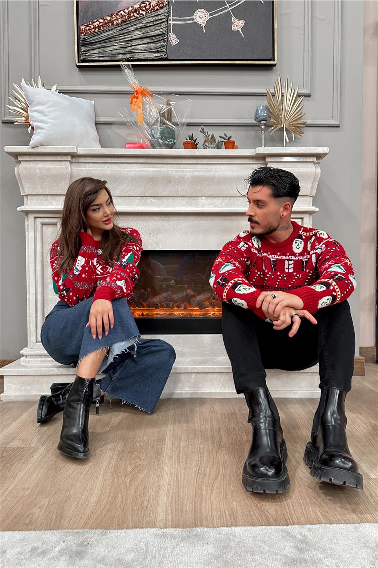 Christmas Unisex Kazak Model 1 Erkek Kırmızı
