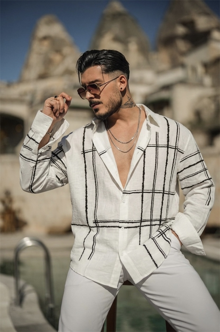 Çizgi Detay Oversize Gömlek Beyaz
