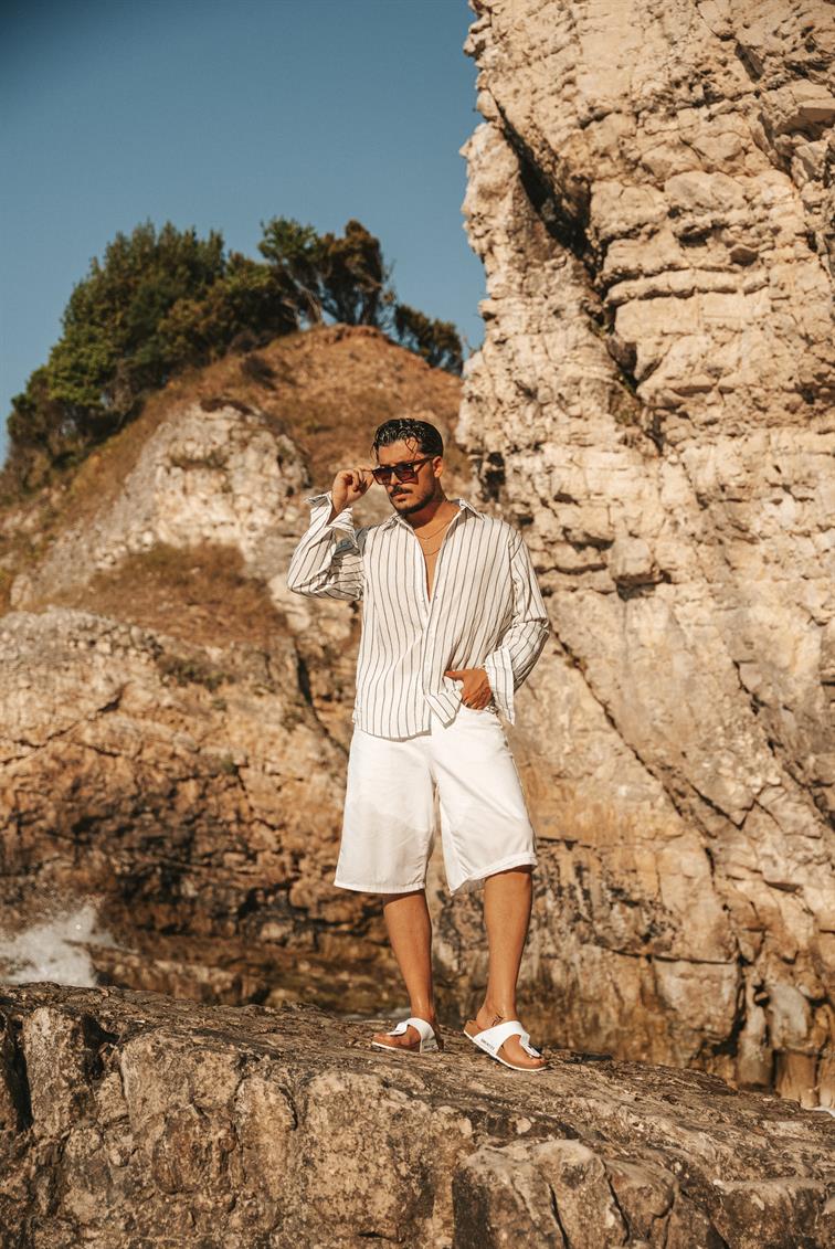 Çizgili Modal Oversize Gömlek White