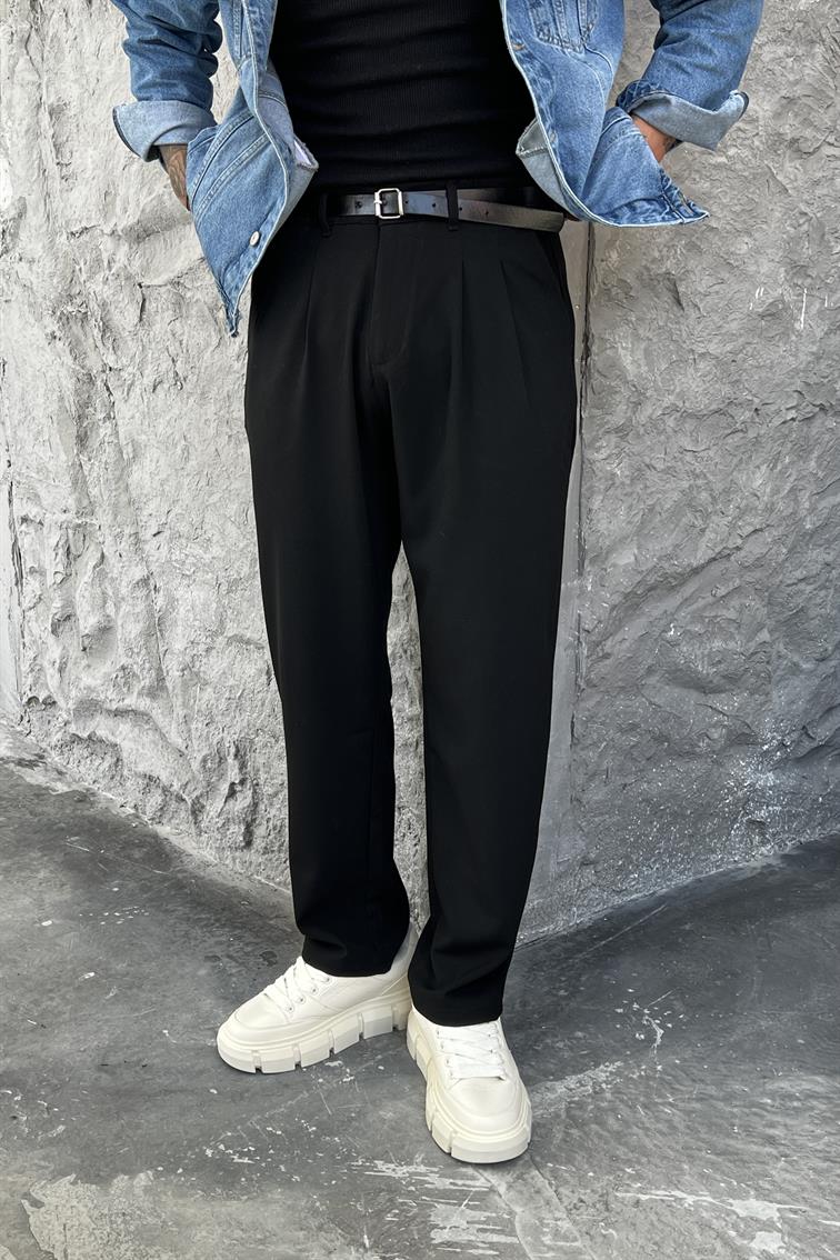 Classic Wide Pleated Baggy Pantolon Siyah