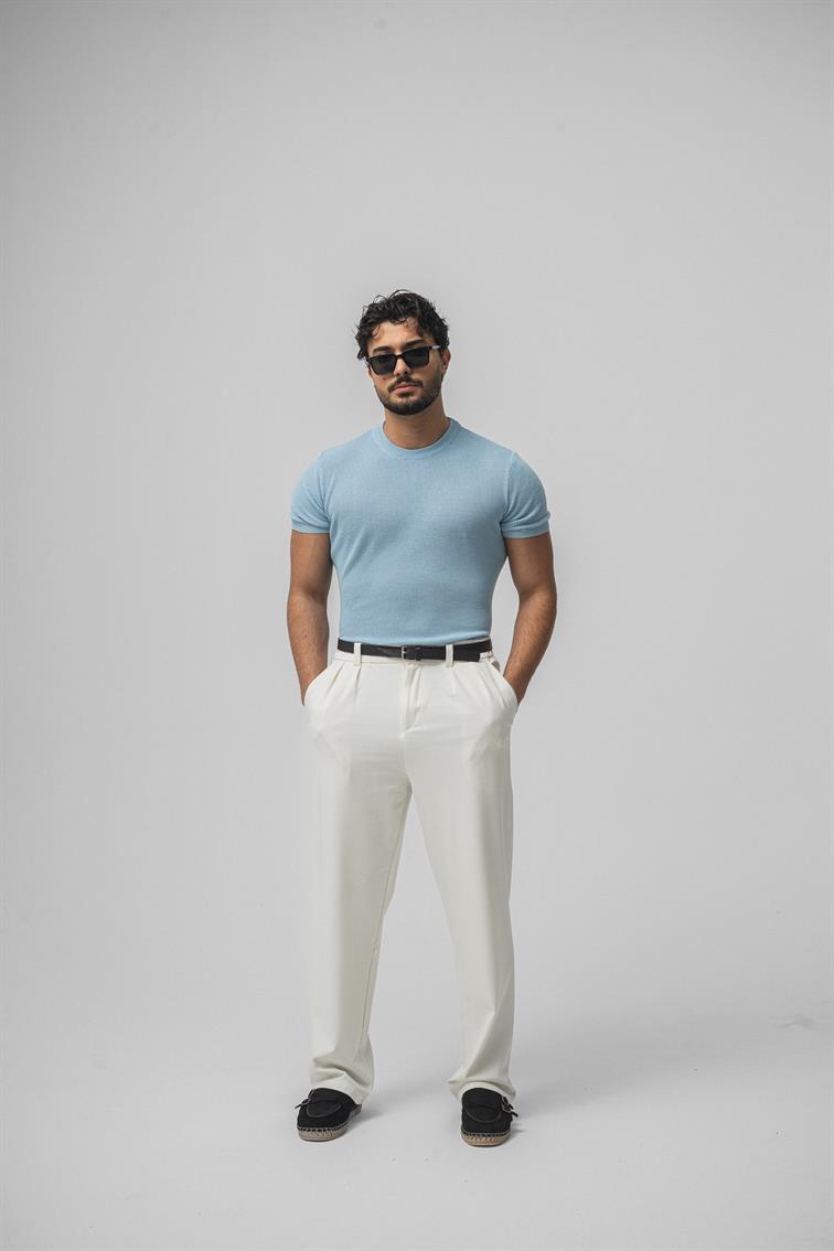 Dar Kalıp Örme T-Shirt Bebe Mavisi