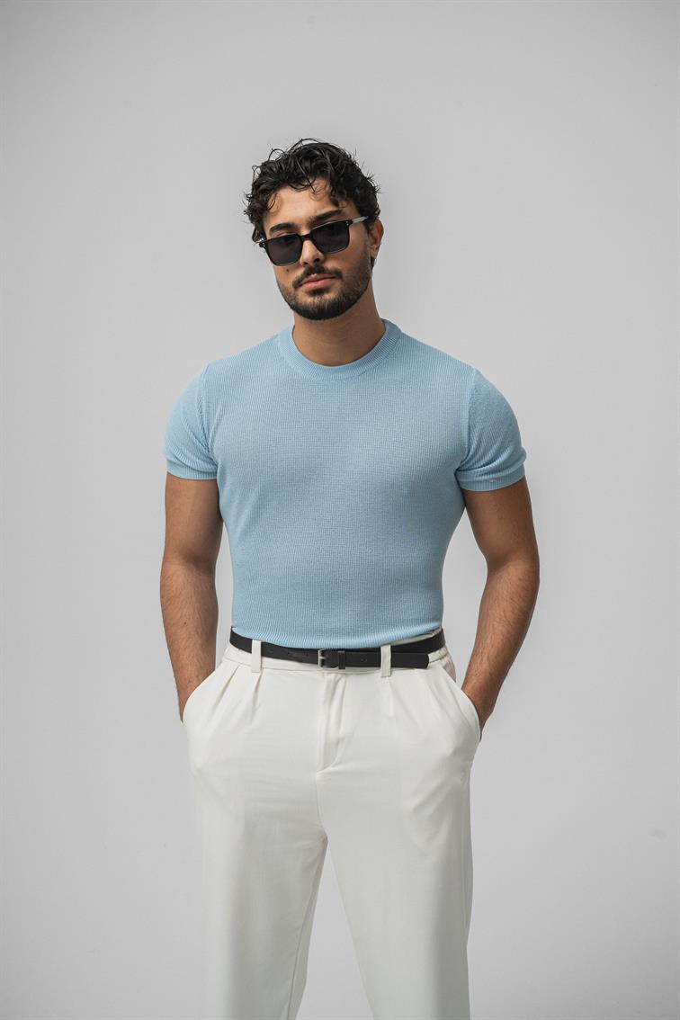 Dar Kalıp Örme T-Shirt Bebe Mavisi