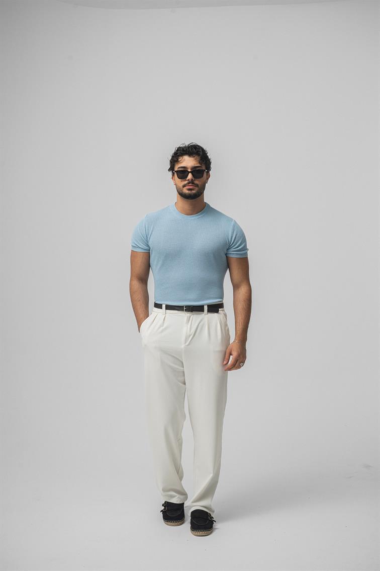 Dar Kalıp Örme T-Shirt Bebe Mavisi