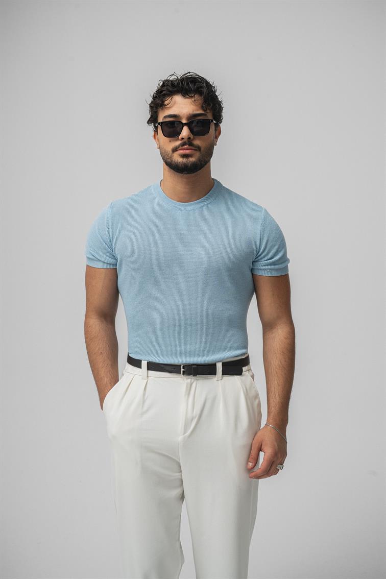 Dar Kalıp Örme T-Shirt Bebe Mavisi