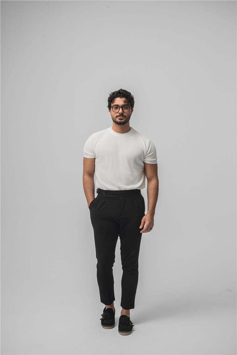 Dar Kalıp Örme T-Shirt Beyaz