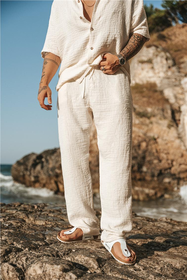 Desenli Baggy Eşofman Beyaz