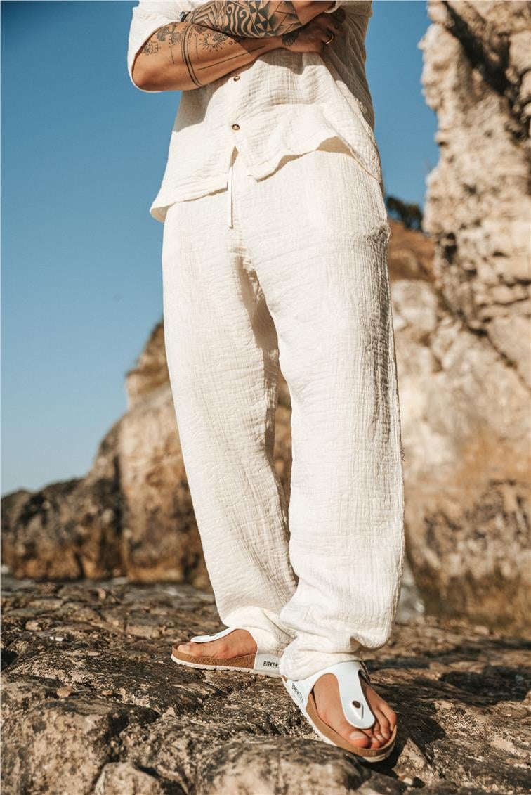 Desenli Baggy Eşofman Beyaz