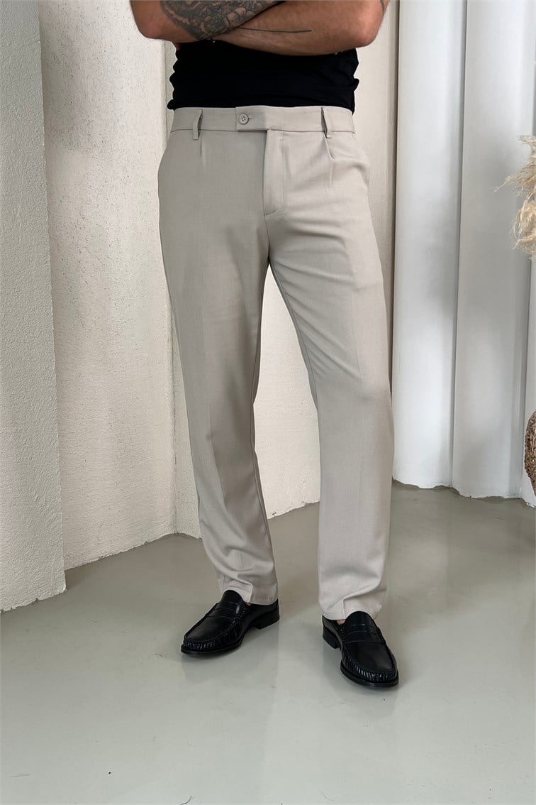Dilli Kapamalı Regular Klasik Pantolon Krem