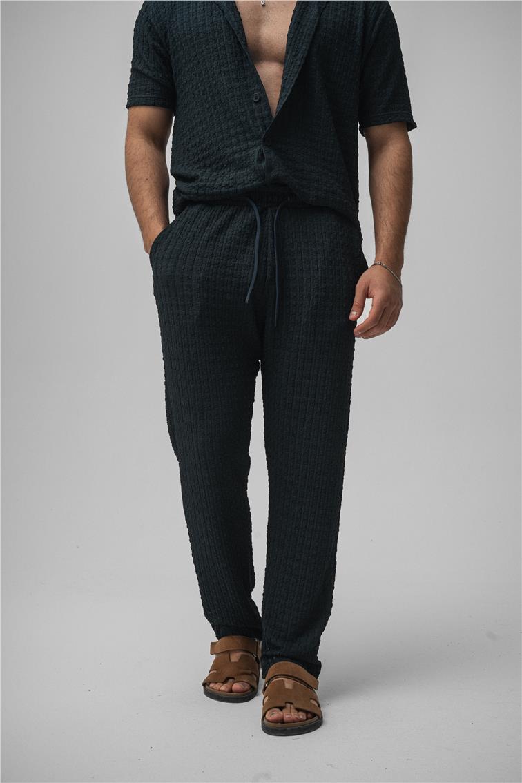 Dokulu Kumaş Baggy Pant. Petrol Mavisi