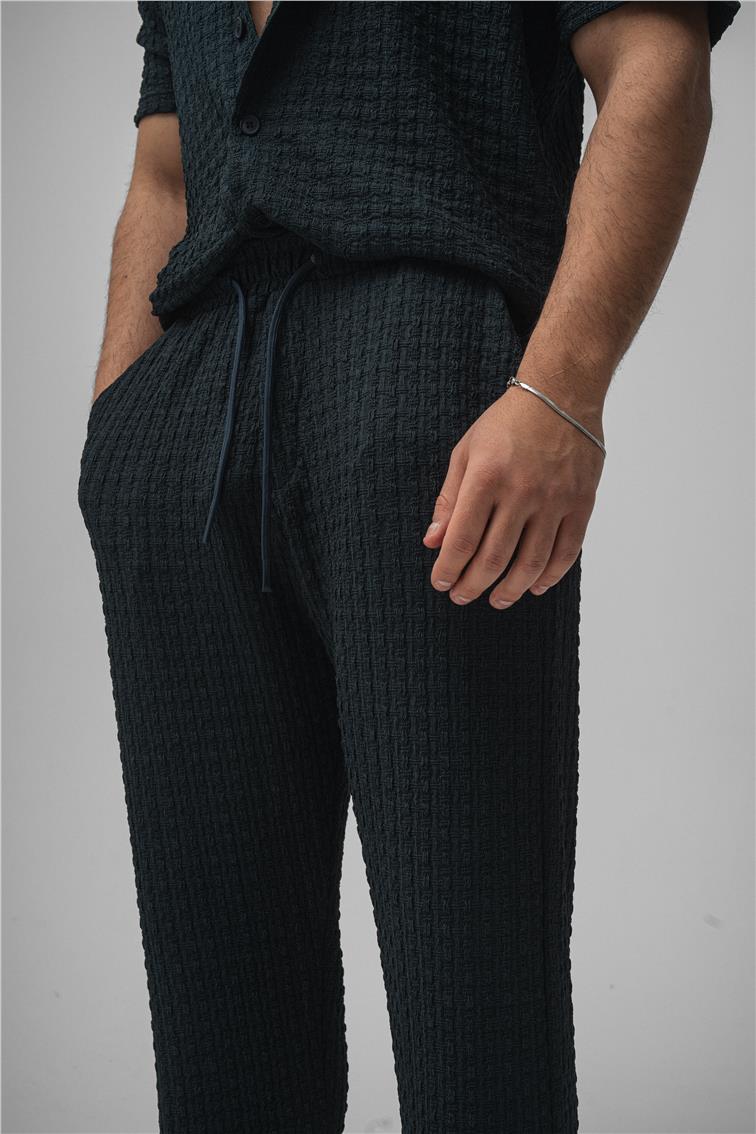 Dokulu Kumaş Baggy Pant. Petrol Mavisi