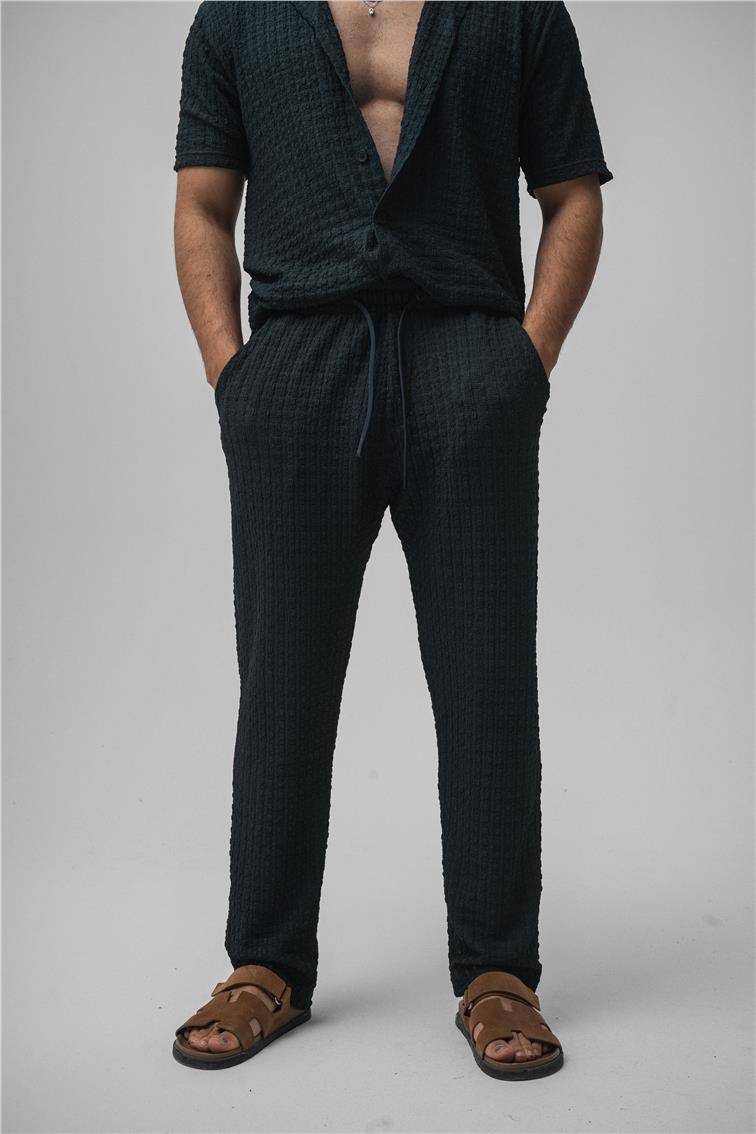 Dokulu Kumaş Baggy Pant. Petrol Mavisi