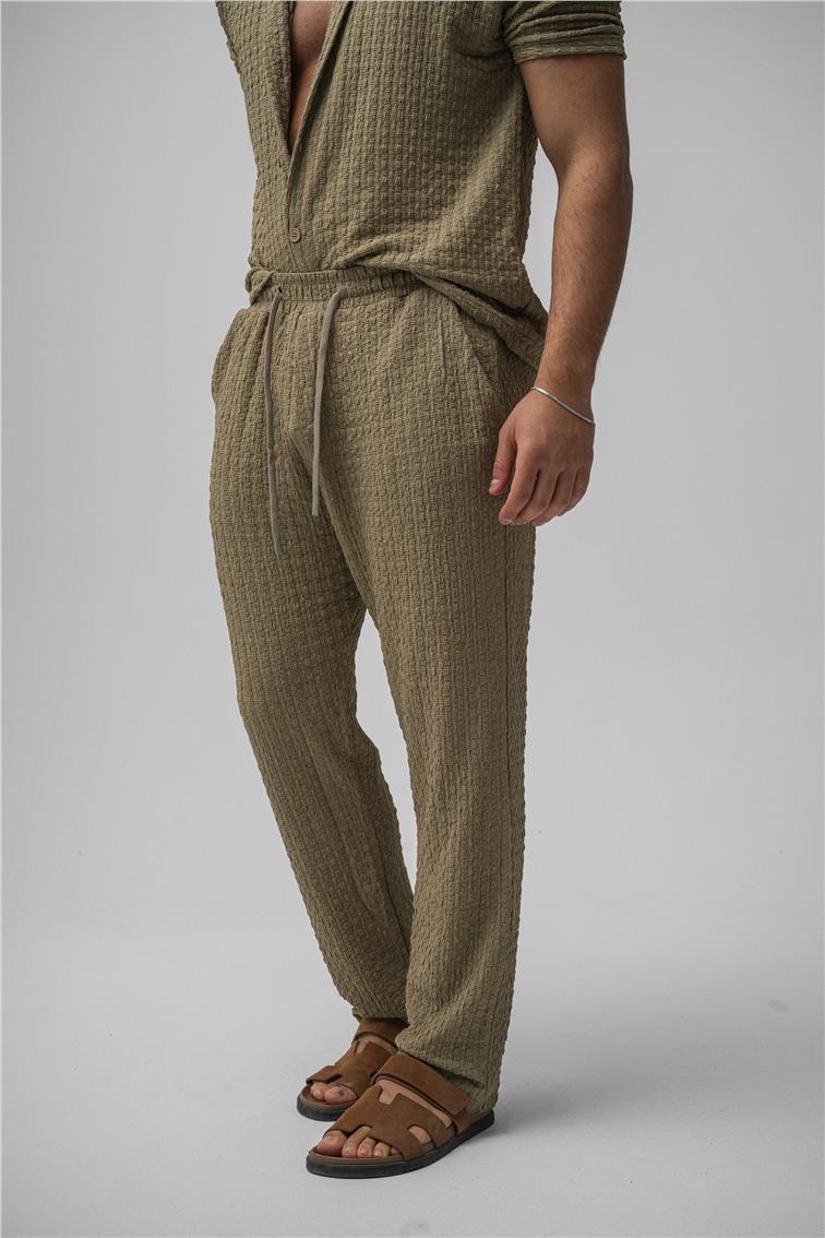 Dokulu Kumaş Baggy Pant. Yeşil