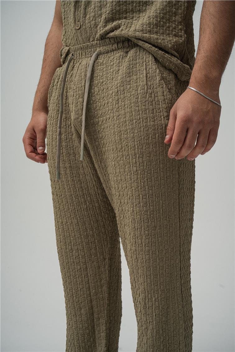 Dokulu Kumaş Baggy Pant. Yeşil