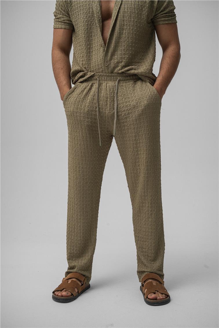 Dokulu Kumaş Baggy Pant. Yeşil