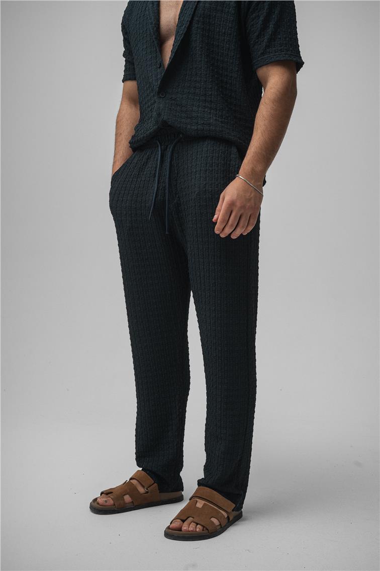 Dokulu Kumaş Baggy Pant. Petrol Mavisi