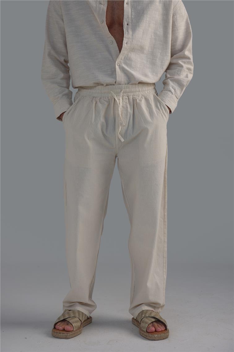 Dökümlü Baggy Pant. Ekru