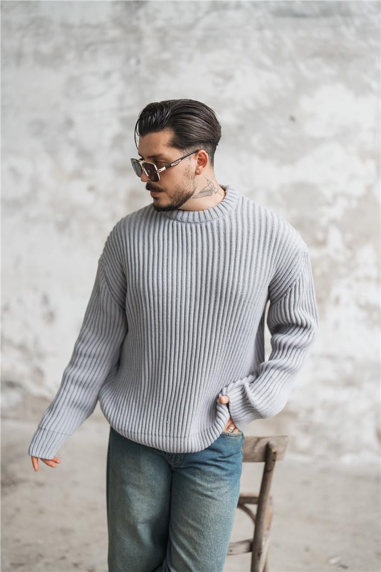 Dolgun Kumaş Oversize Kazak Gri