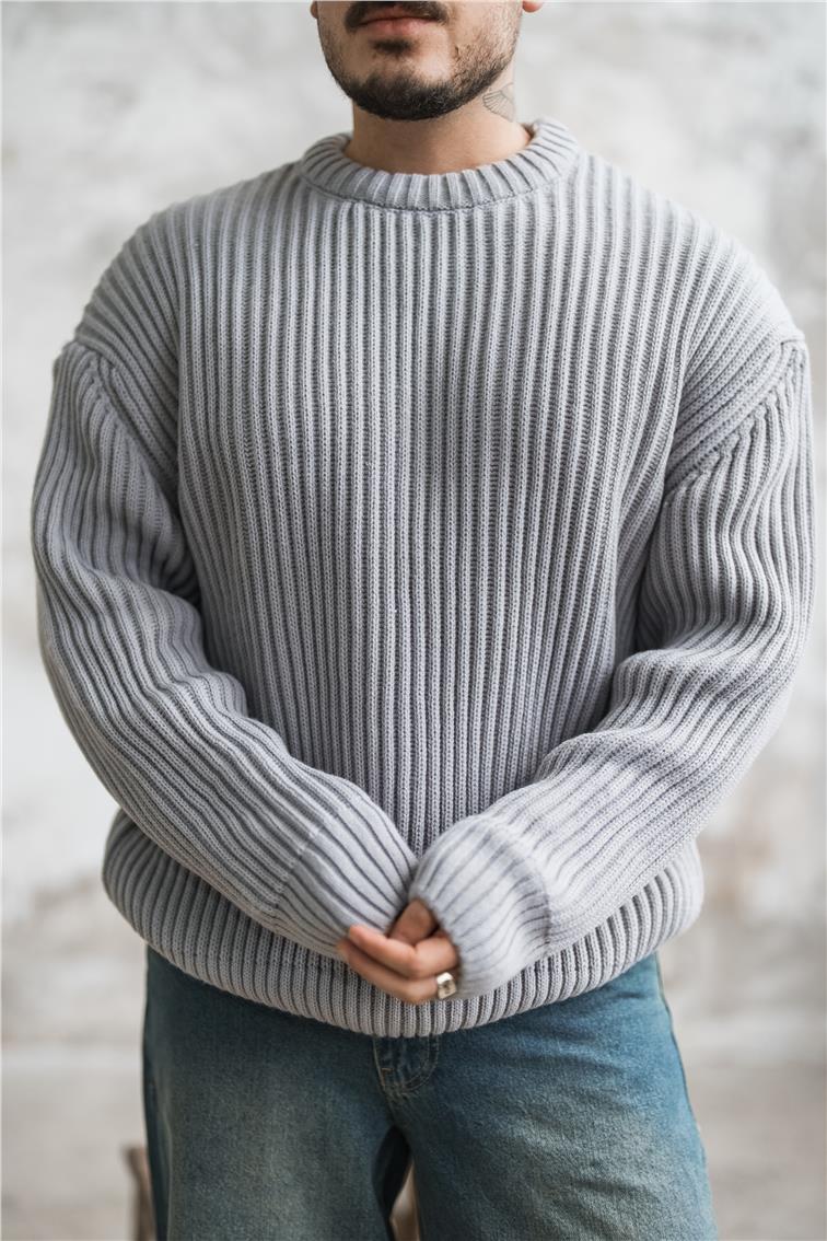 Dolgun Kumaş Oversize Kazak Gri