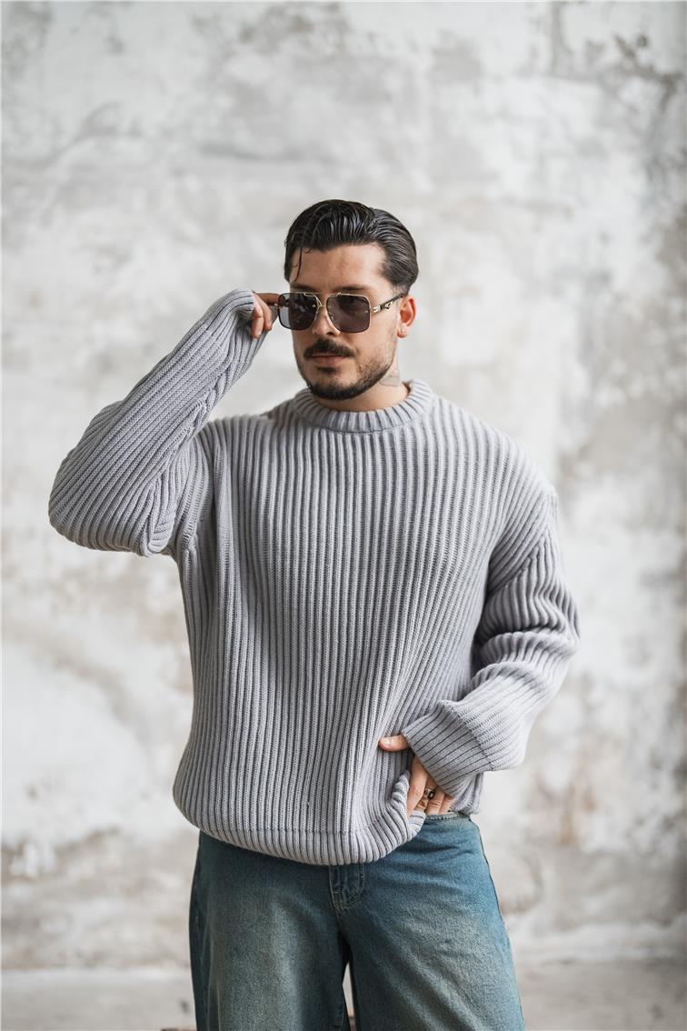 Dolgun Kumaş Oversize Kazak Gri