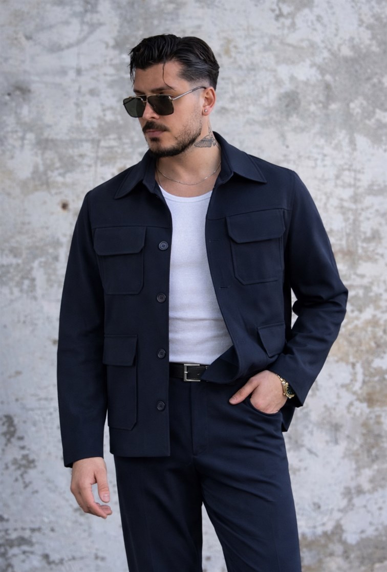 Düğme Kapamalı Basic Regular Takım Lacivert