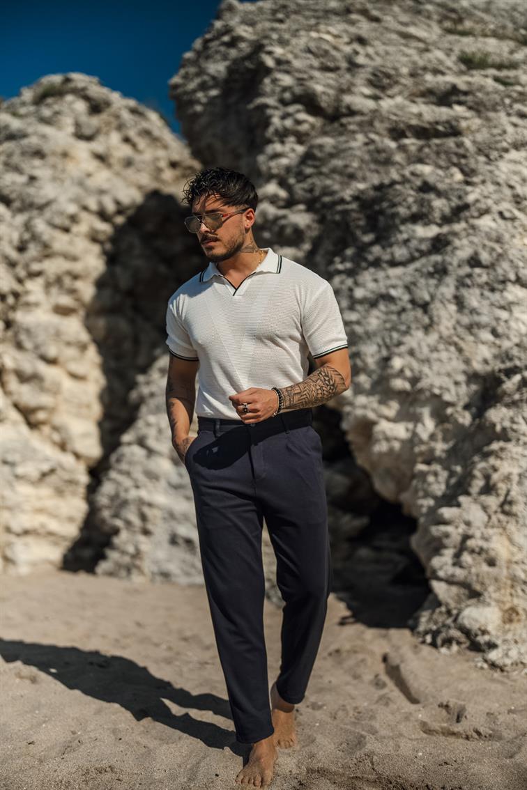 Düğmeli Kanvas Kalem Pantolon Lacivert